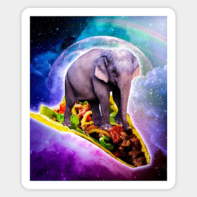 Elephant Riding Taco In Space With Rainbow Sticker by Random Galaxy